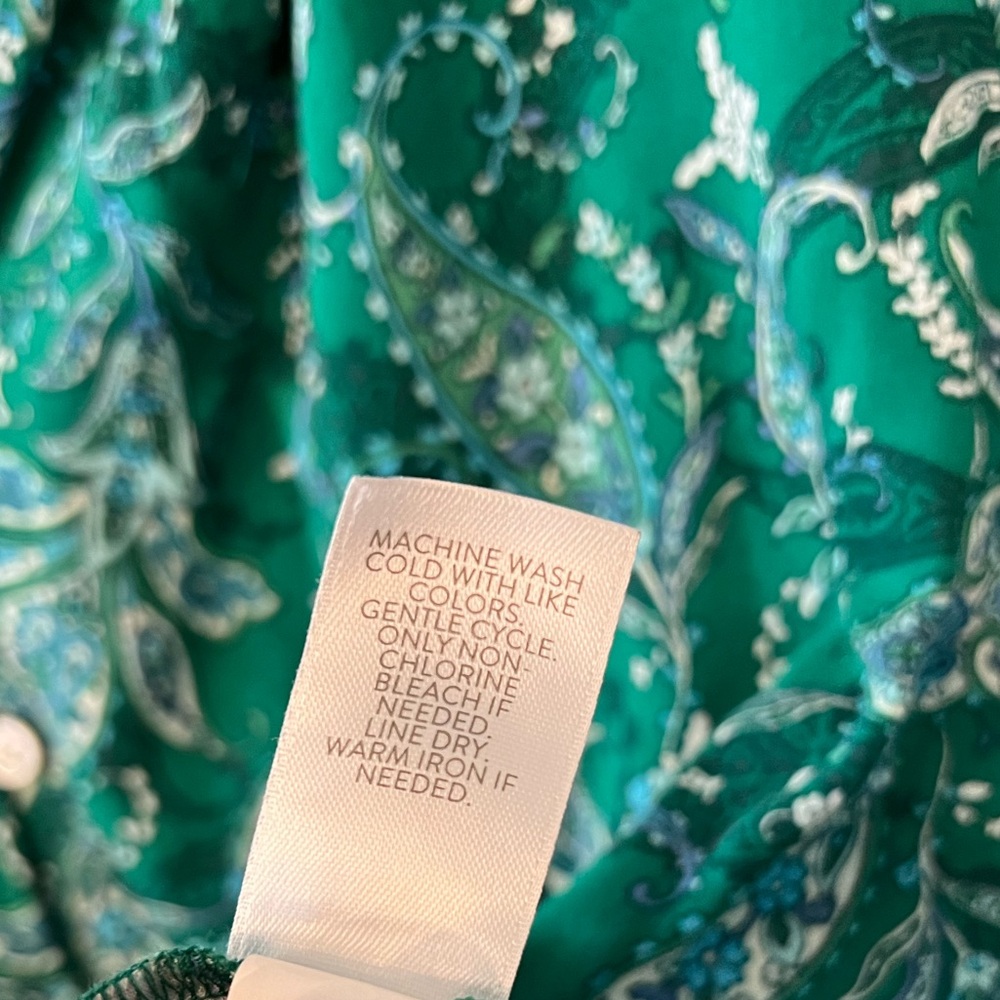 J. Jill Green Teal Paisley Button Front Boho Peasant Blouse Top Size Small - Picture 6 of 9